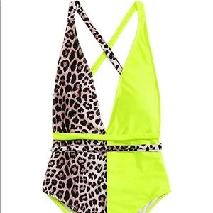 Neon Green and Leopard Print One Piece